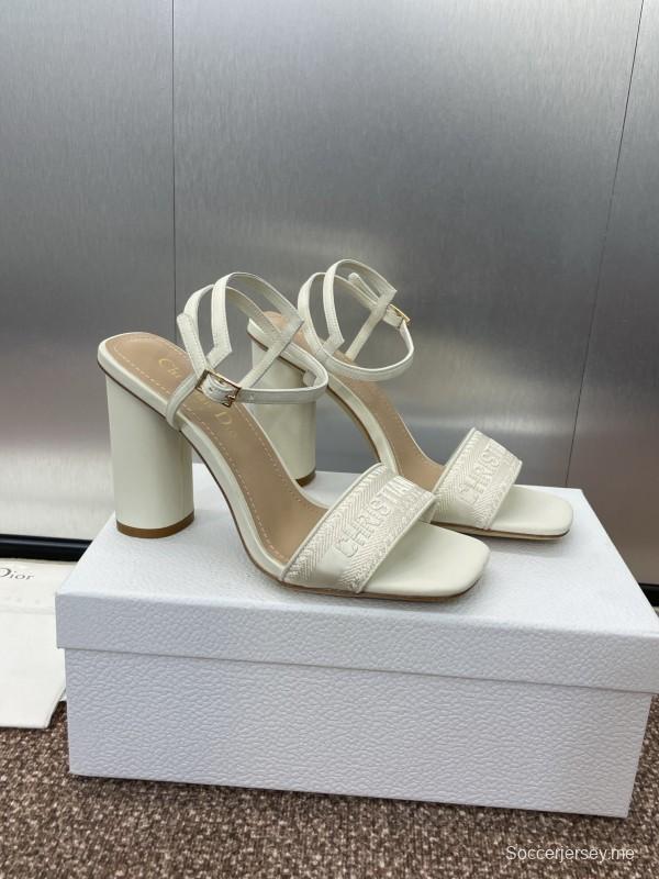 2025 Women Dior White Leather High Heel Embroidered Sandals