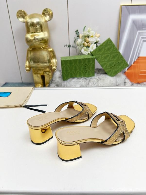 2025 Gucci Gold Leather Slippers