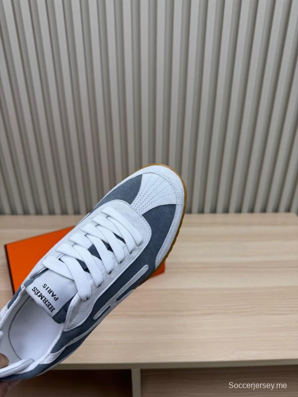 2025 Unisex Hermès White Grey Suede Down Fabric Sneakers Top Version LY00310