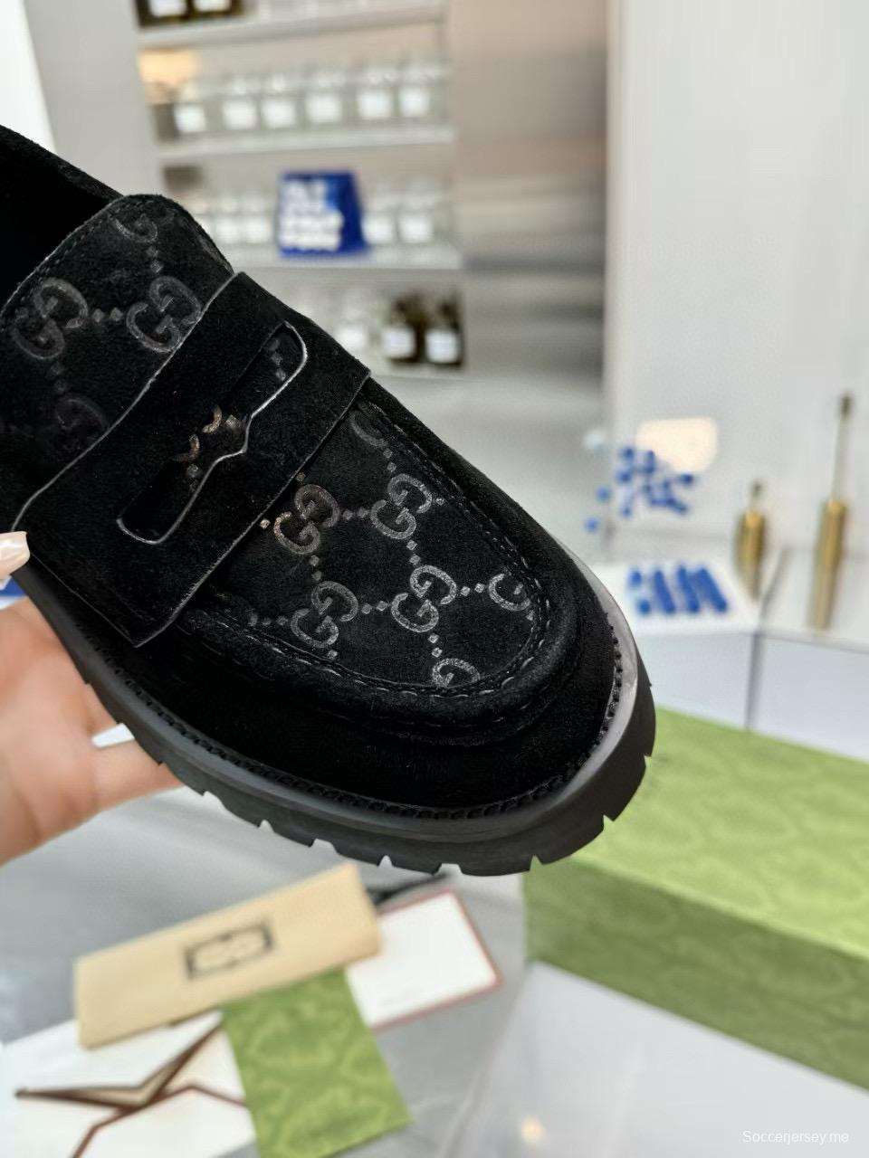 2024 Women Gucci Black Suede Leather Loafers MJ00320