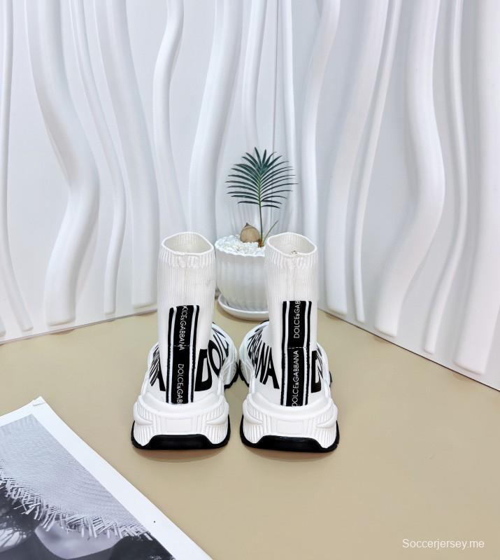 2024 Kids Dolce & Gabbana Black White Pink Knit Fabric Sneakers