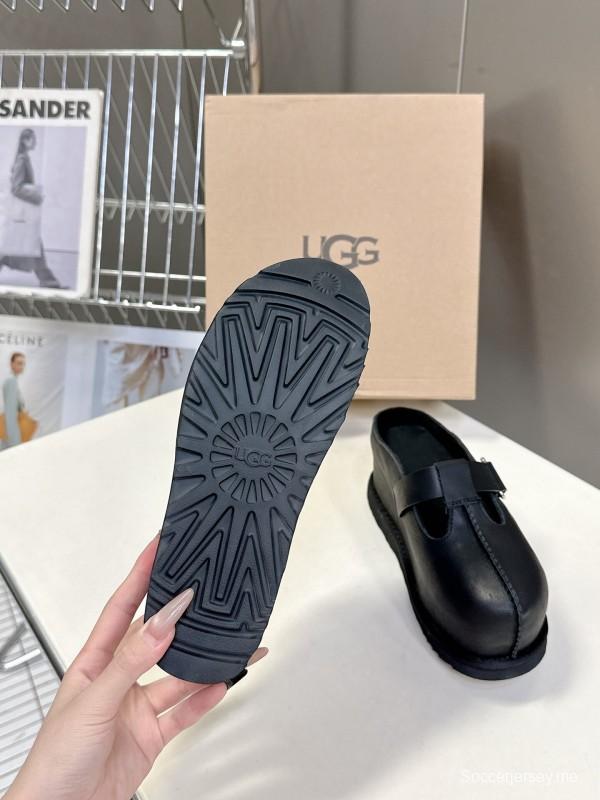 2025 UGG Black Leather Slippers KFY00230