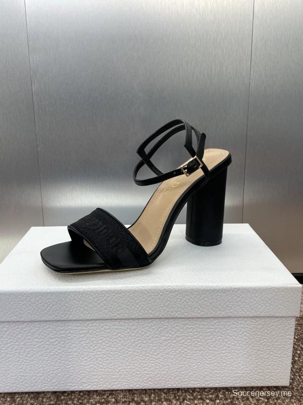 2025 Women Dior Black Leather High Heel Sandals