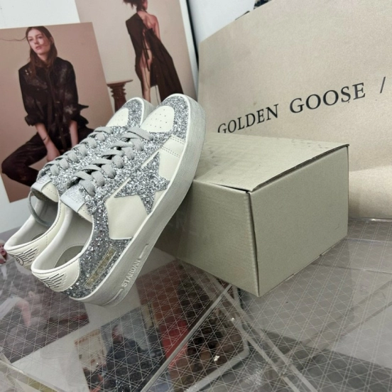 2024 Women GGDB Silver Glitter Leather Sneakers