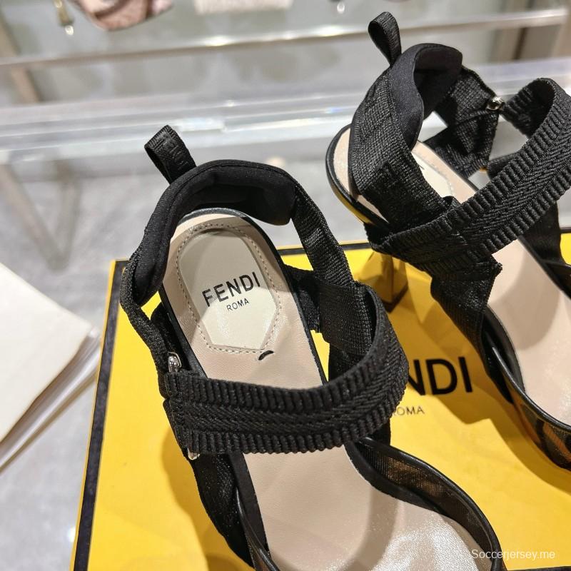 2025 Women Fendi Black Mesh Leather Heels MJ00280