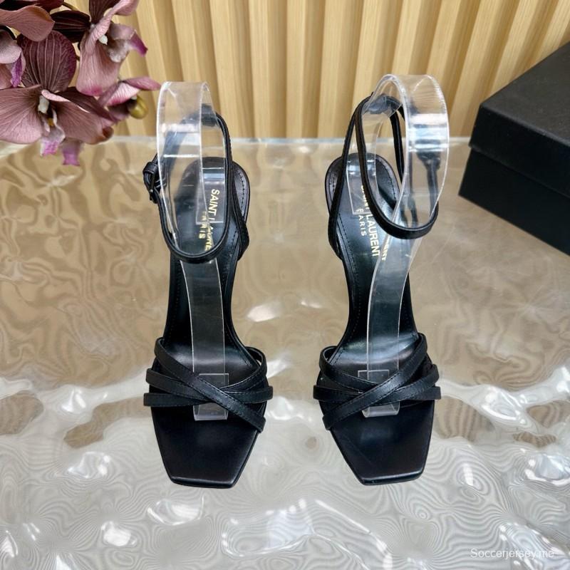 2025 Women Yves Saint Laurent Black Leather Sandals