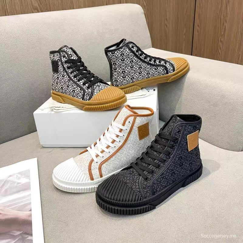 2025 Women Loewe Black White Canvas Rubber High Top Sneakers LY00291