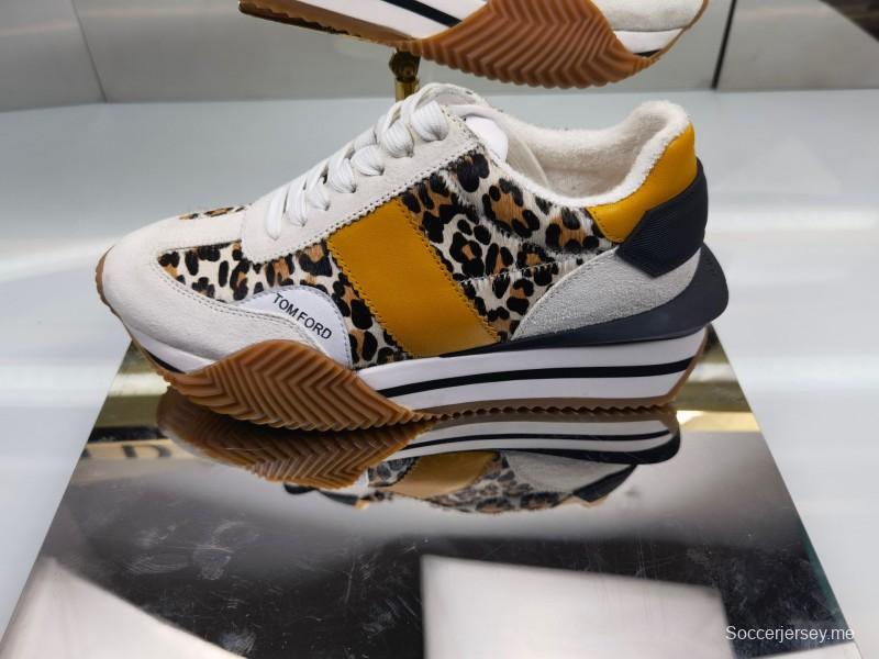 2025 Unisex TOM FORD Yellow Black White Leather Suede Leopard Print Sneakers LY00360(F)/LY00370(M)
