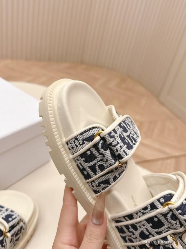 2025 Women Dior Navy White Canvas Sandals LY