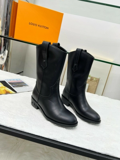 2024 Women Louis Vuitton Black Leather Boots MJ00360