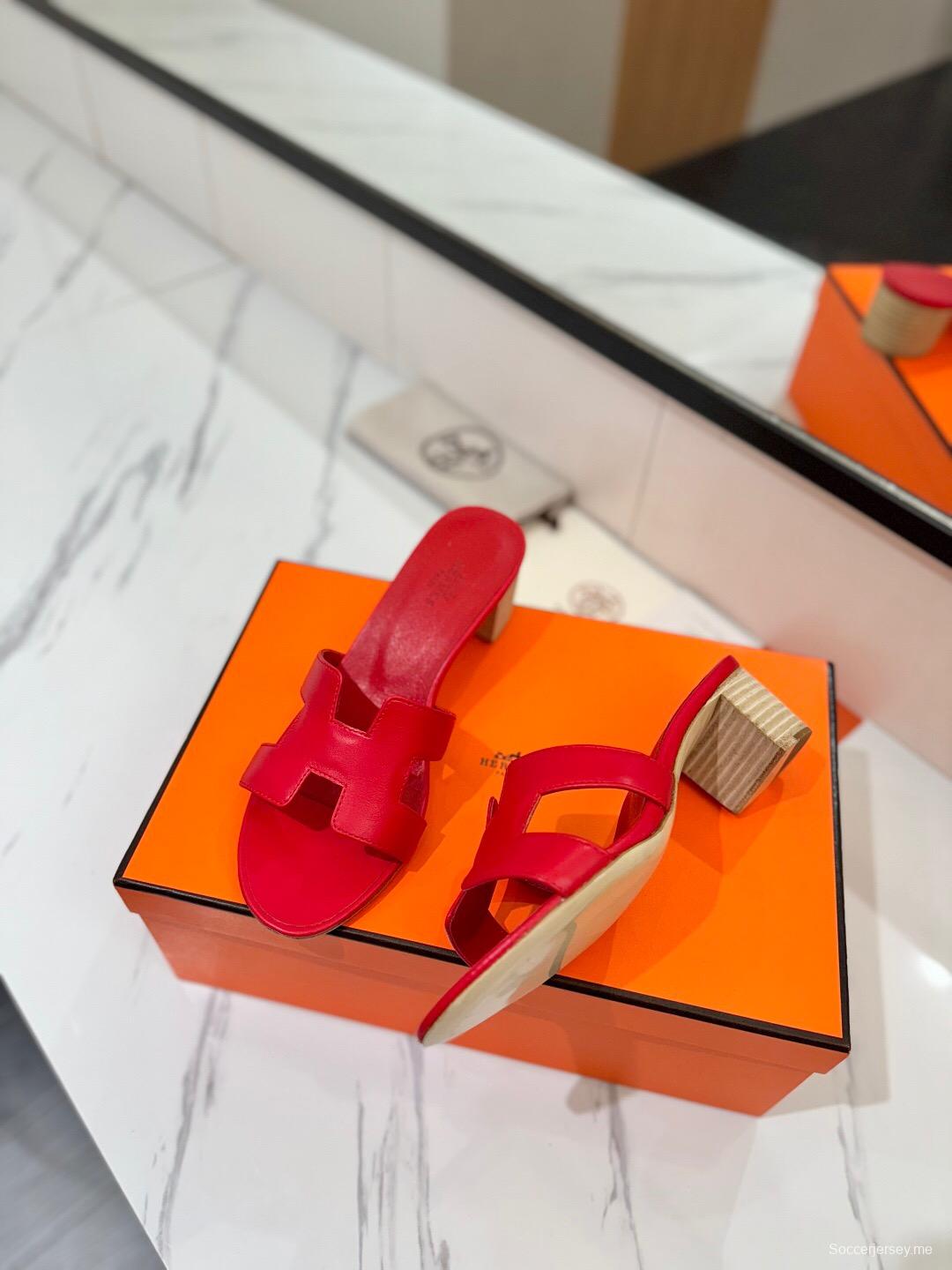 2025 Women Hermès Red Leather Heels