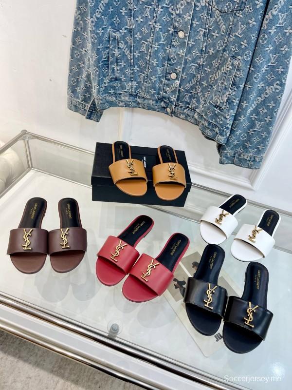 2025 Women Yves Saint Laurent Brown Leather Slippers LY00180