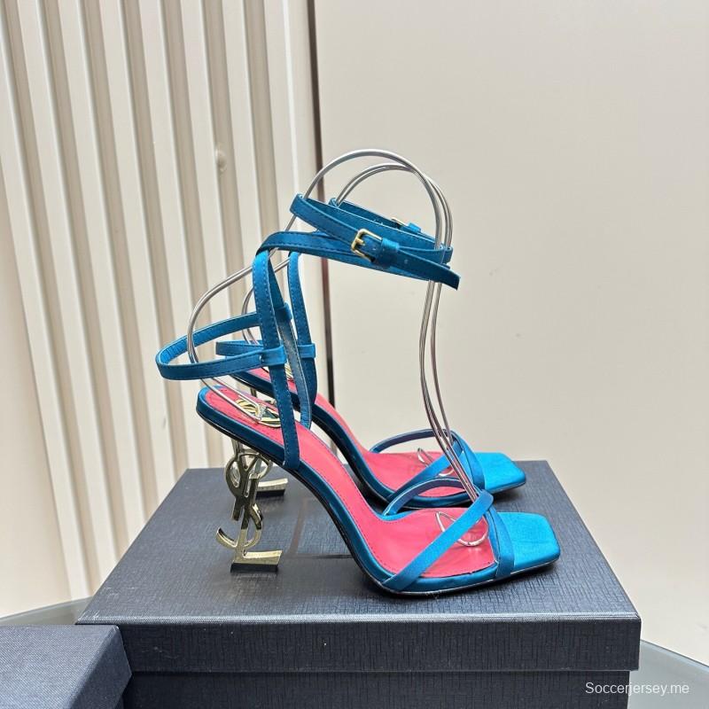 2025 Women Yves Saint Laurent Blue Silk High Heel Sandals KFY00290
