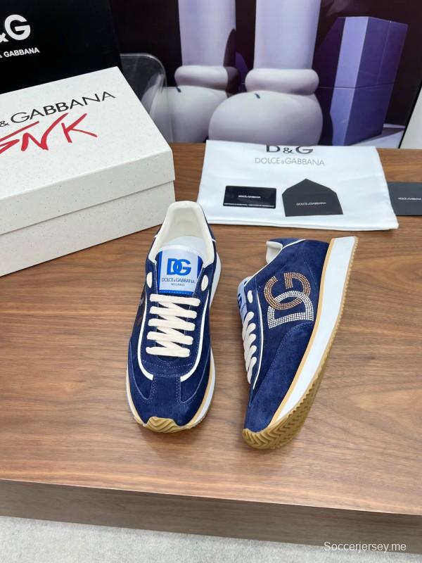 2025 Men Dolce & Gabbana Blue Suede Leather Sneakers LY00300
