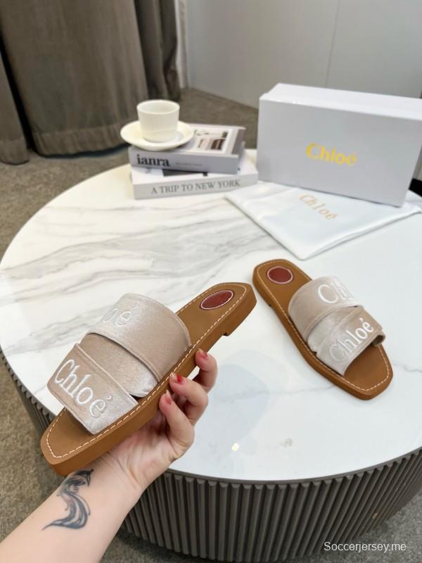 2025 Women Chloé Beige Velvet Slippers LY00200