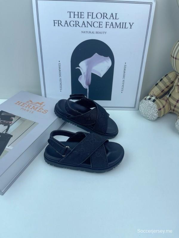 2025 Kids Gucci Black Leather Sandals