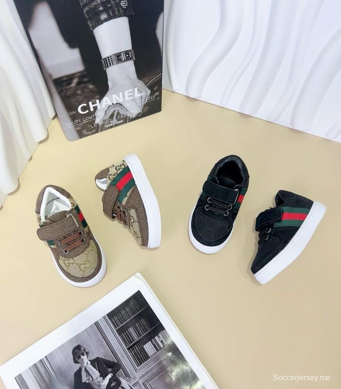 2024 Kids Gucci Brown Green Canvas Sneakers