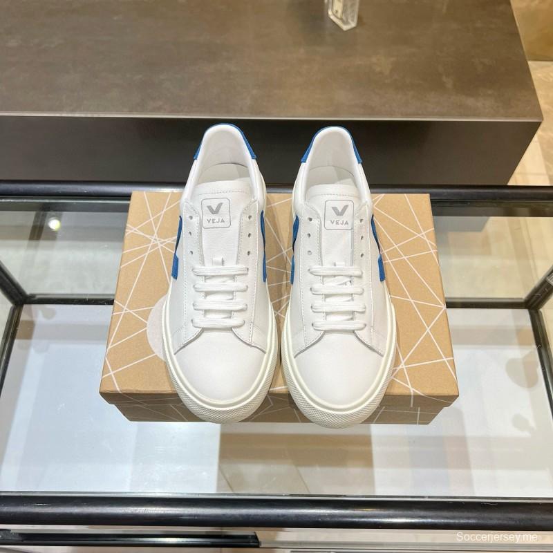 2025 Unisex VEJA White Blue Leather Canvas Sneakers MJ00240