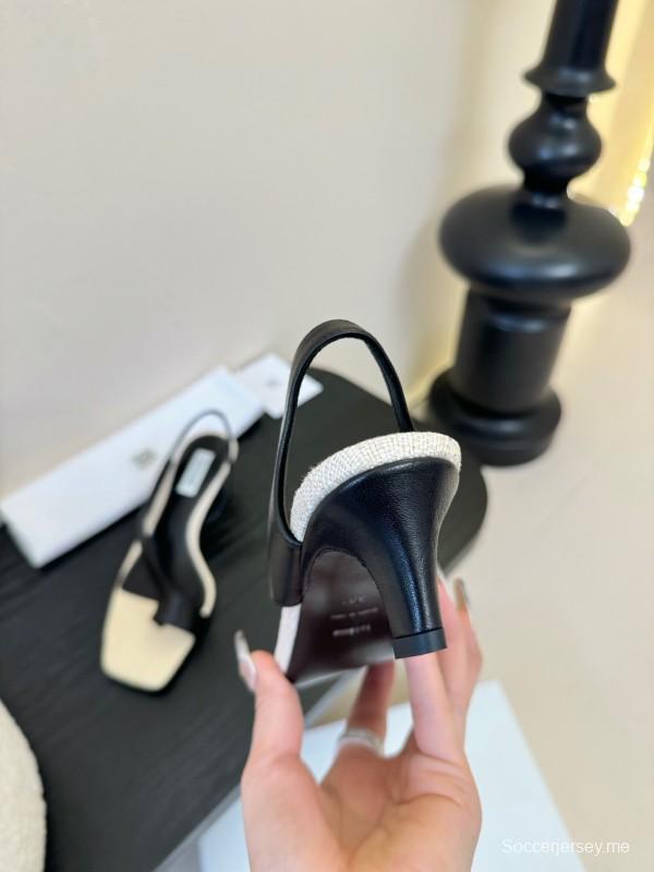 2025 Women Toteme Black White Leather Slingback Sandals