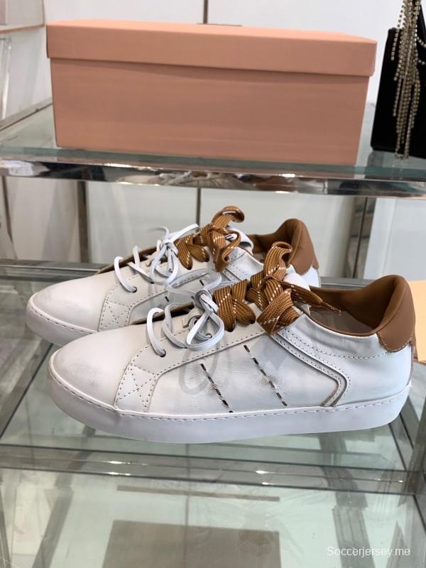 2025 Women Miu Miu White Brown Leather Sneakers LY00290