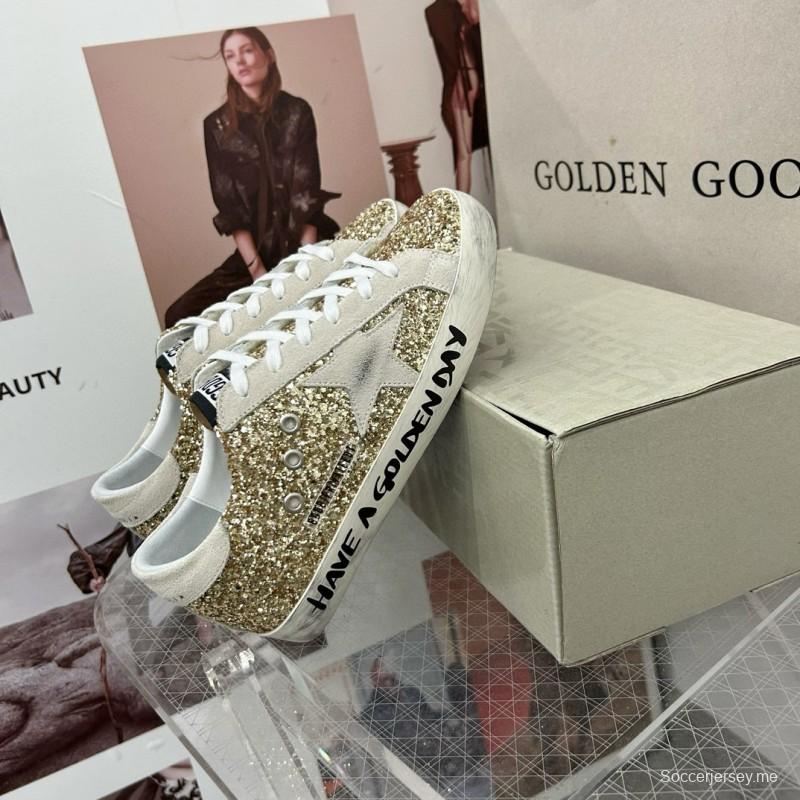 2025 Women GGDB Gold Glitter Leather Sneakers MJ00260