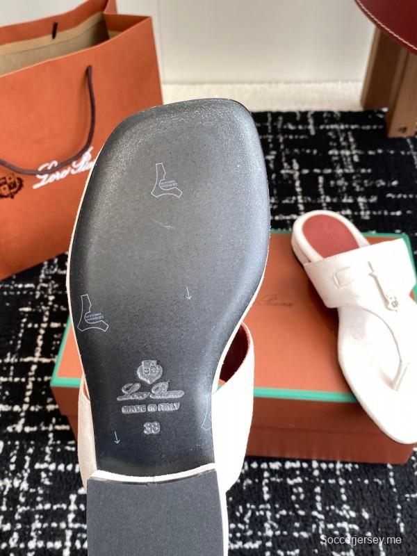 2025 Women Le Parmentier White Suede Thong Sandals KFY00280