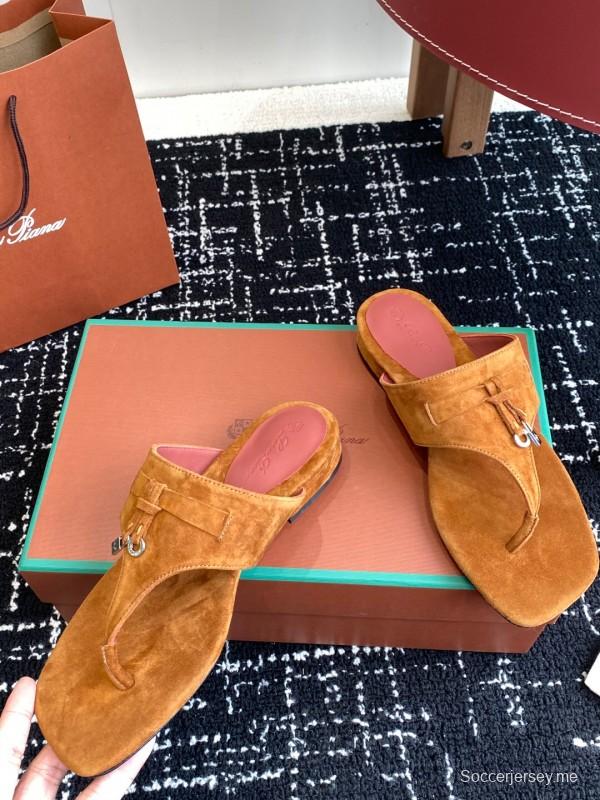 2025 Women Le Parmentier Brown Suede Thong Sandals KFY00280