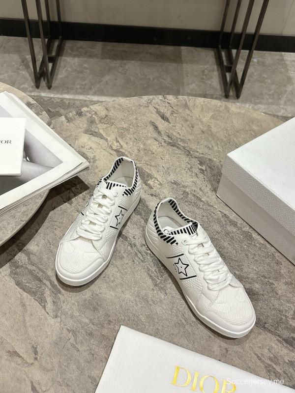 2025 Women Dior White Knit Leather Sneakers Star Logo KFY00330