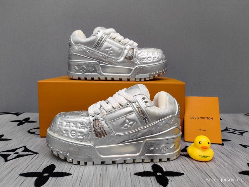 2025 Unisex Louis Vuitton Silver Leather LV Trainer
