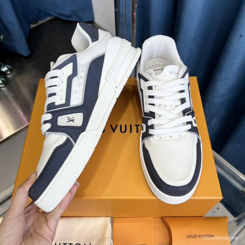 2025 Unisex Louis Vuitton White Navy Leather Trainer