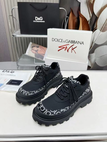 2024 Unisex Dolce & Gabbana Black Fabric Leather Chunky Sneakers