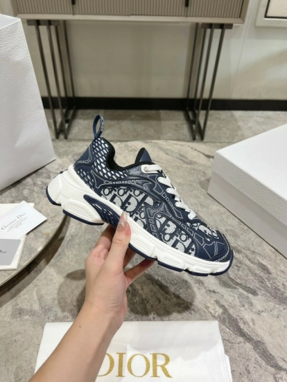 2025 Women Dior Navy White Fabric Sneakers