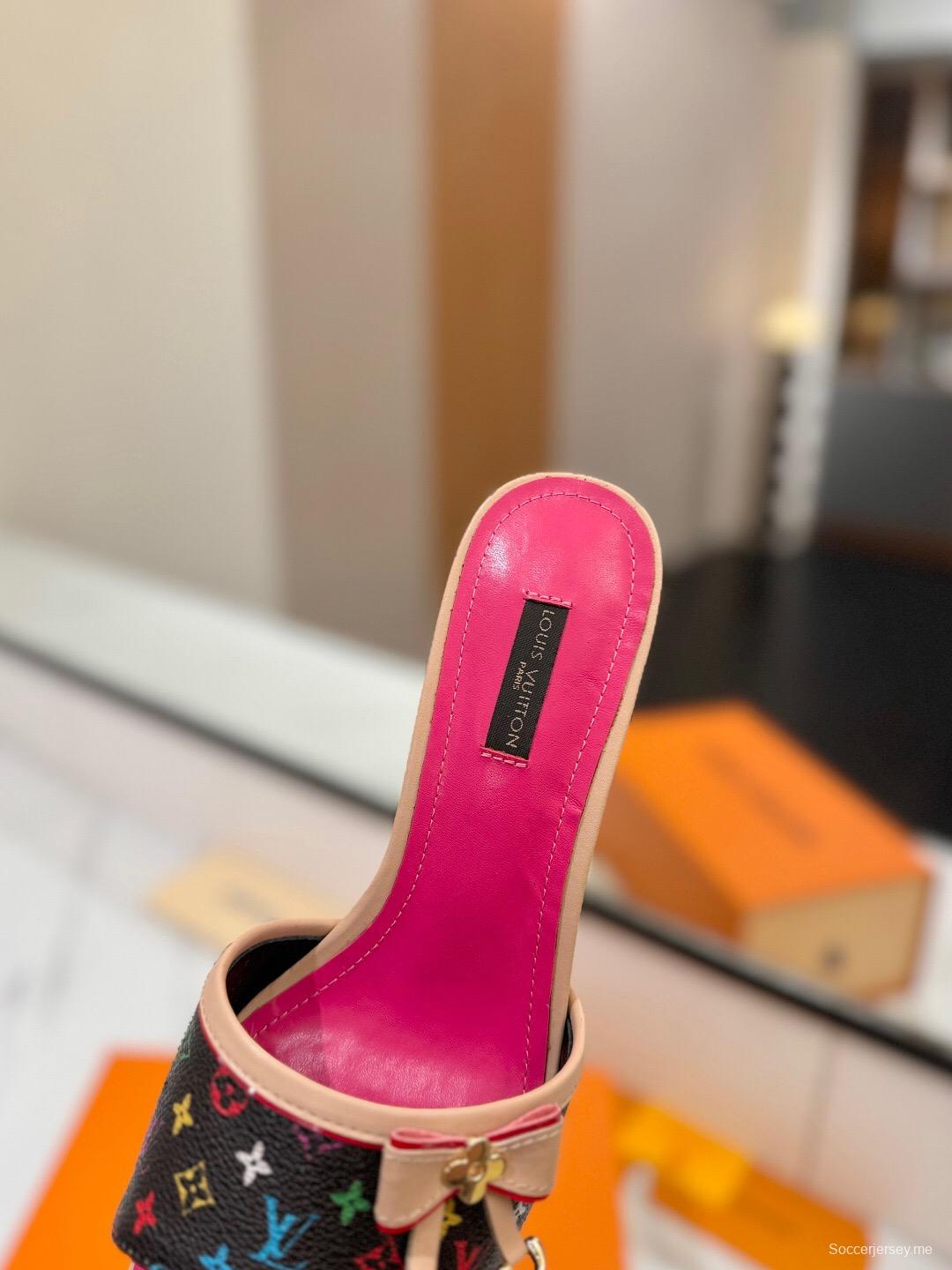 2025 Women Louis Vuitton Brown Pink Leather Sandals KFY00310