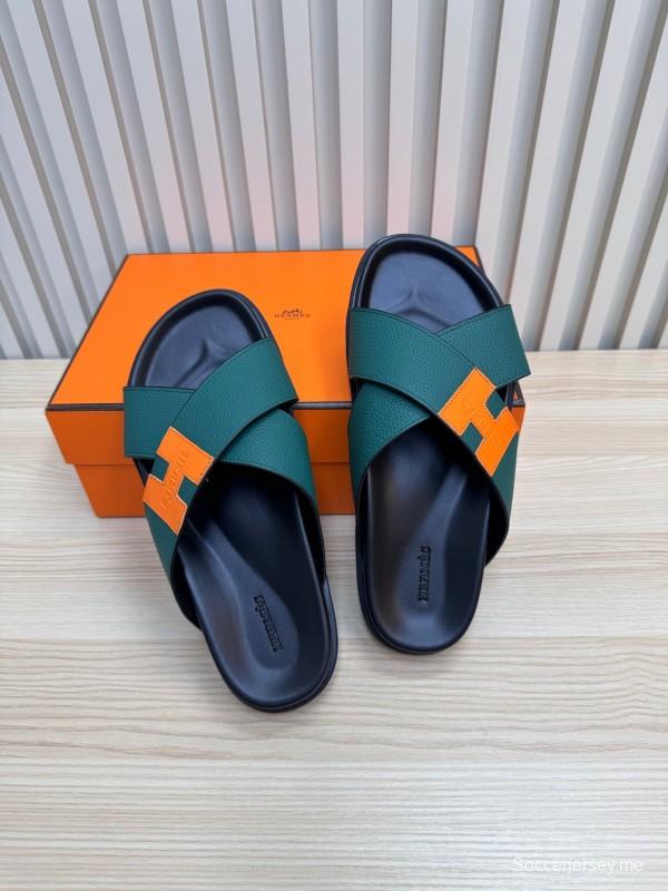 2025 Slippers Hermès Green Orange Leather