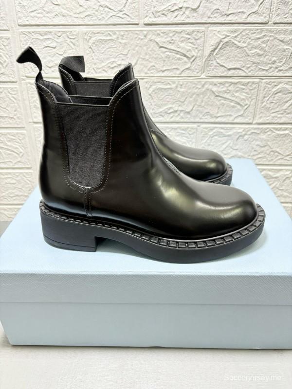 2024 Unisex Prada Black Patented Leather Imported Calfskin Chelsea Boots MJ00360