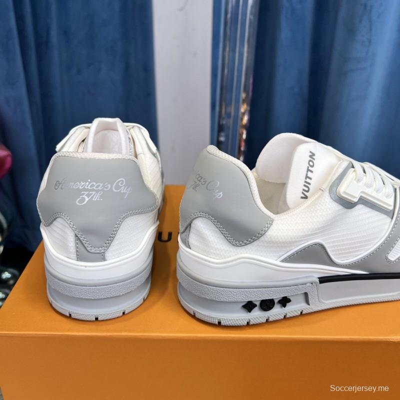 2025 Unisex Louis Vuitton White Grey Leather Mesh LV Trainer