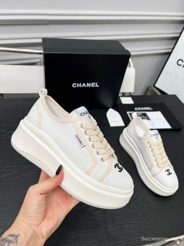 2025 Women Chanel White Canvas Sneakers LY00250