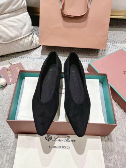 2025 Women LP Black Suede Ballet Flats LY00320