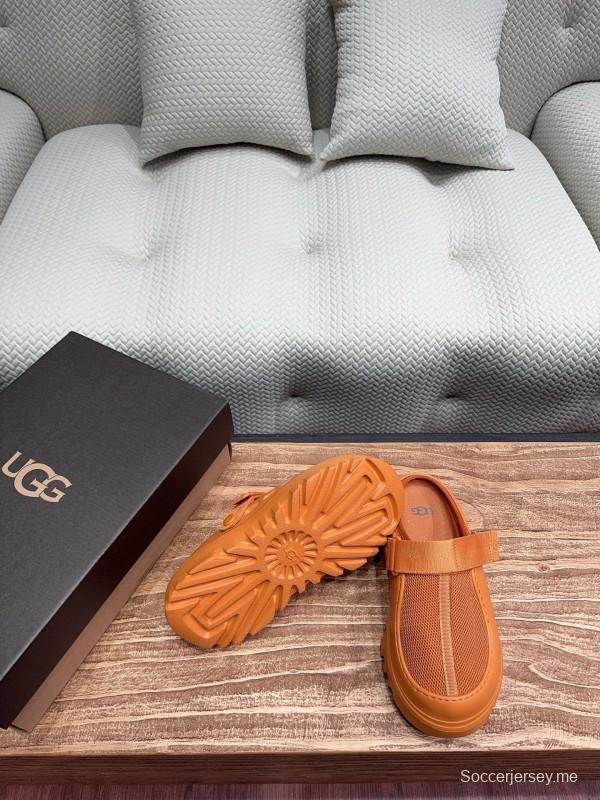 2025 UGG Brown Leather Mesh Slippers KFY00220