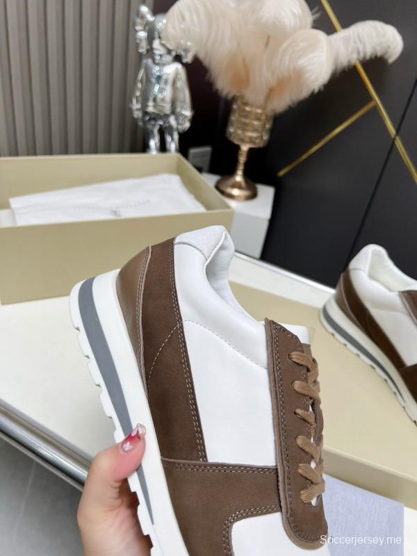 2024 Men Brunello Cucinelli White Brown Leather Suede Sneakers MJ00360