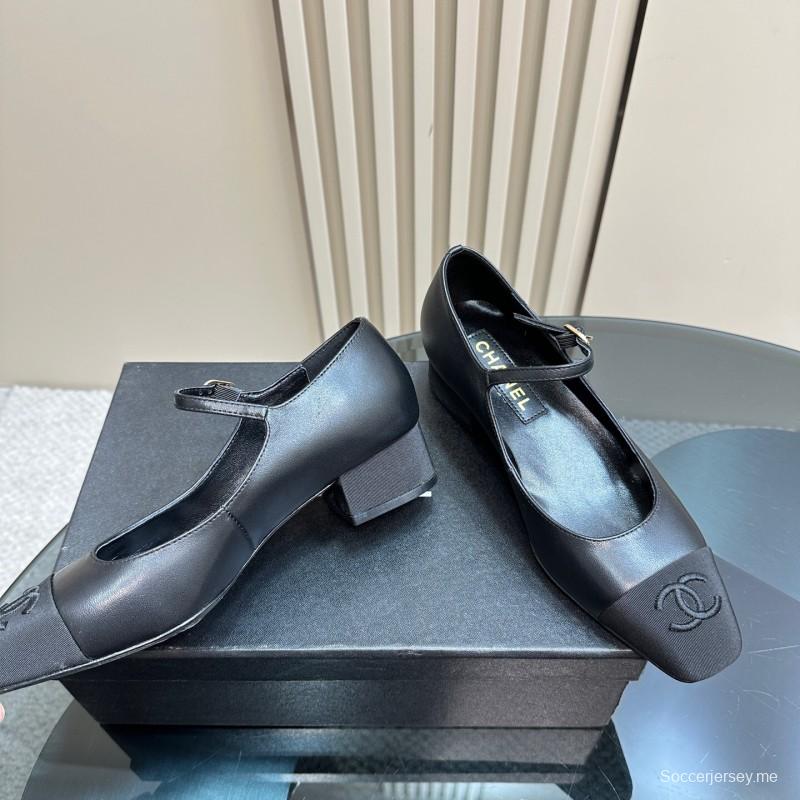 2025 Women Chanel Black Lambskin Mary Jane Shoes KFY00290