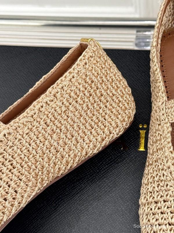 2025 Women AlAIA Beige Woven Leather Mary Jane Shoes