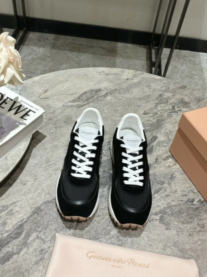 2025 Women Gianvito Rossi Black White Leather Mesh Sneakers