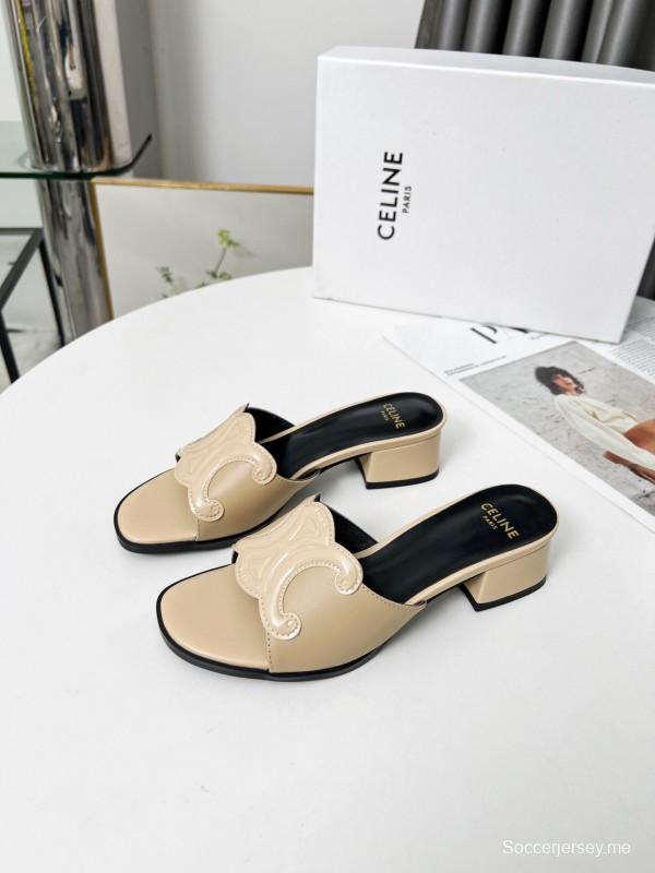 2025 Women Celine Beige Leather Mules