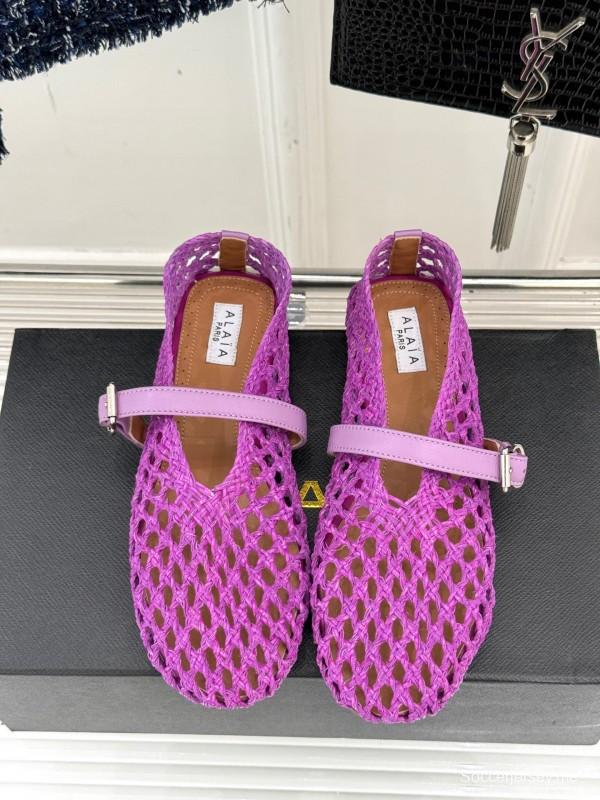 2025 Women AlAIA Purple Woven Leather Mary Jane