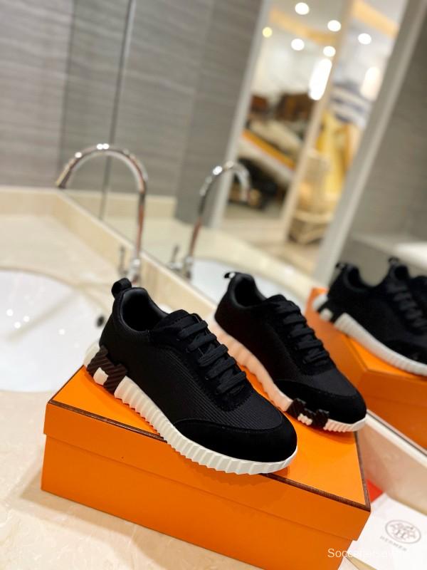 2024 Unisex Hermès Black Imported Silk Calfskin Raincloth Casual Sneakers MJ00320