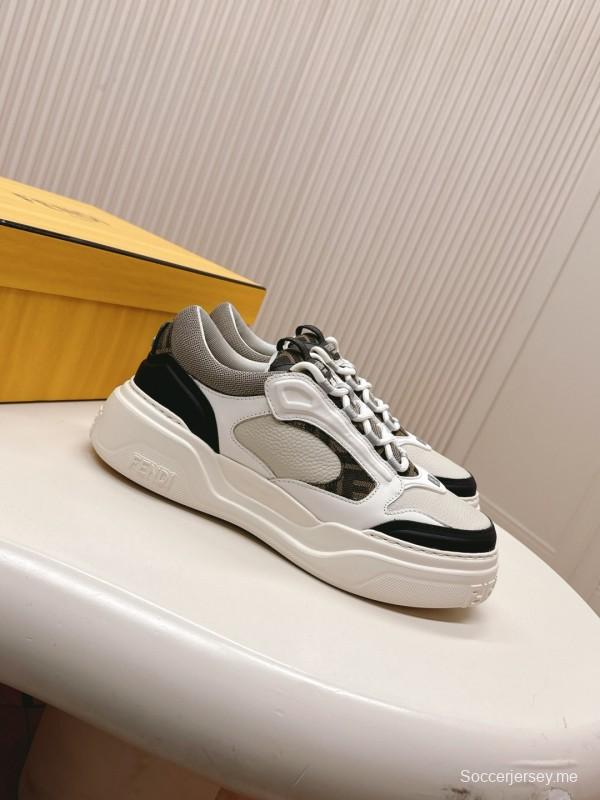 2025 Women Fendi White Black Grey Leather Mesh Sneakers