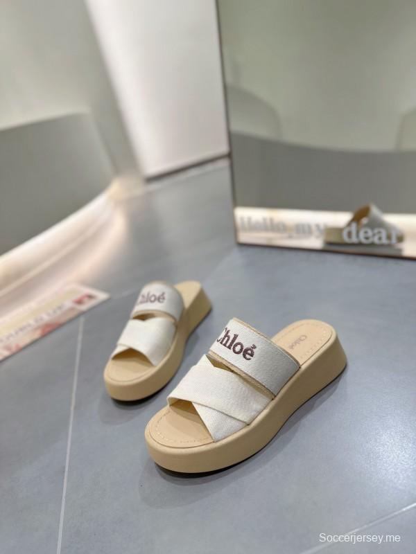 2025 Chloé White Canvas Slippers