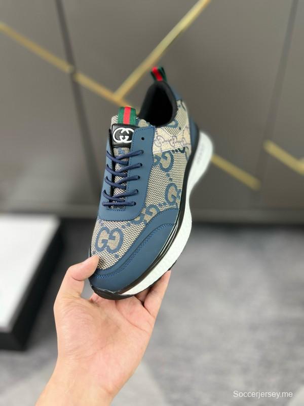 2024 Men Gucci Blue Beige Canvas Leather Sneaker MJ00260