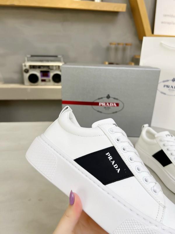 2024 Unisex Prada White Black Leather Sneakers MJ00310